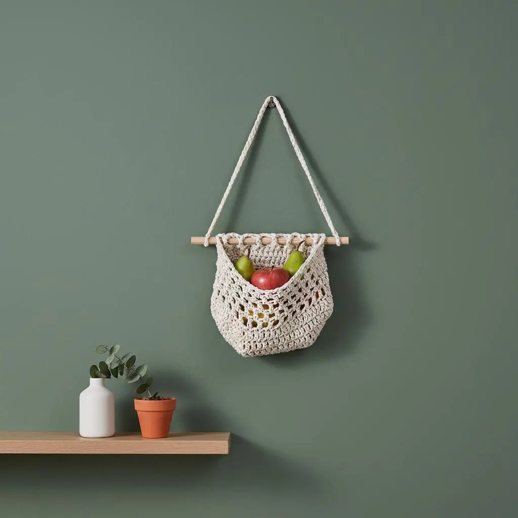 Macrame Hanging Fruit Basket | 3 Tier Boho Kitchen Organizer | Hemp Cotton Rope Wall Hanging Basket