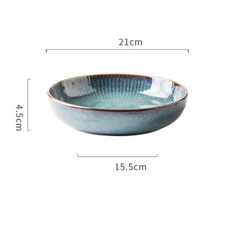 Nordic Style Kiln Glazed Ceramic Rice Salad Bowl Soup Bowl round Dish Dinner Plate Tableware
