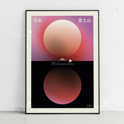 Japanese Mount Fuji Abstract Canvas Print Poster Japandi Retro Sun Mountain Waves Art Prints Living Room Wall Art Home Decor