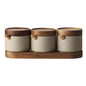 Kitchen Seasoning Pot Ceramic Three Piece Suit Simple Salt Pot Acacia Wood Tray with Cover