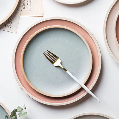 Japanese Solid Color Matte Ceramic Tableware Household Steak Plate Flat Plate Large White Plate