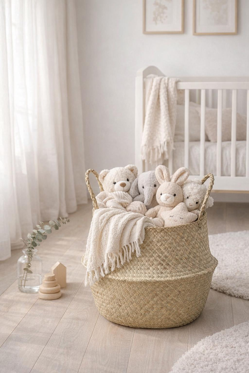 Seagrass Belly Basket, Woven Storage Organizer, Plant Pot Cover, Boho Laundry Hamper, Natural Decor