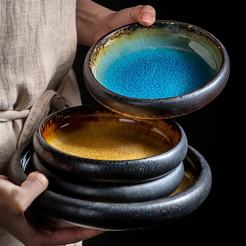 Creative Kiln Ice Split Glaze Ceramic Plate Japanese Sushi Sashimi Plate Dish Salad Plate