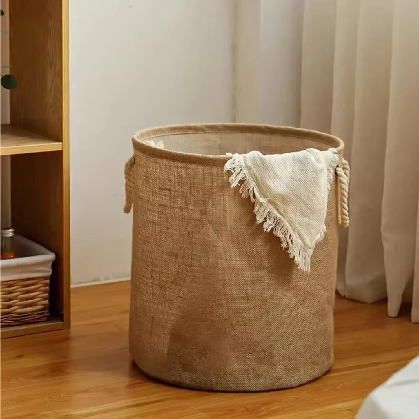 Foldable Laundry Basket with Handles, Cotton Linen Clothing, Toy Storage Basket, Home Dirty Clothes Organizer, Laundry Basket.