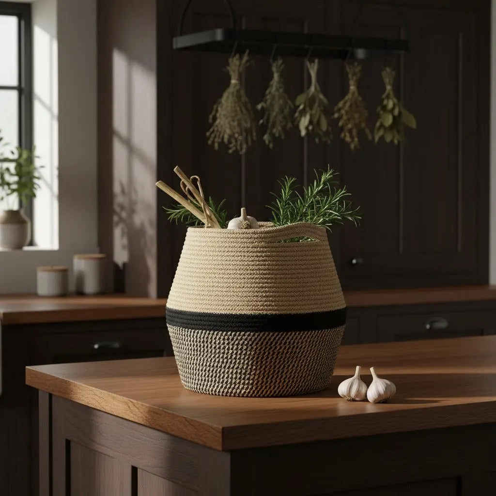 Woven Hemp Belly Basket | Boho Nordic Floor Storage, Farmhouse Plant Pot Holder, Housewarming Gift