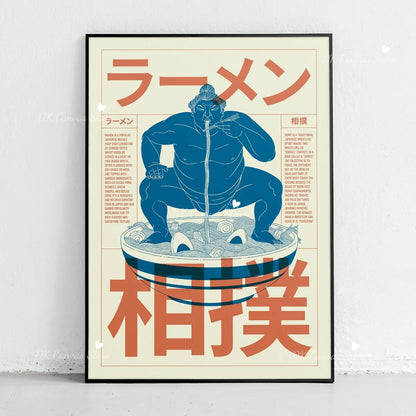 Japanese Mount Fuji Abstract Canvas Print Poster Japandi Retro Sun Mountain Waves Art Prints Living Room Wall Art Home Decor