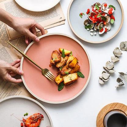 Japanese Solid Color Matte Ceramic Tableware Household Steak Plate Flat Plate Large White Plate