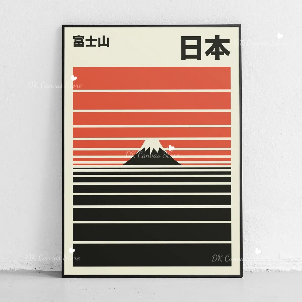 Japanese Mount Fuji Abstract Canvas Print Poster Japandi Retro Sun Mountain Waves Art Prints Living Room Wall Art Home Decor