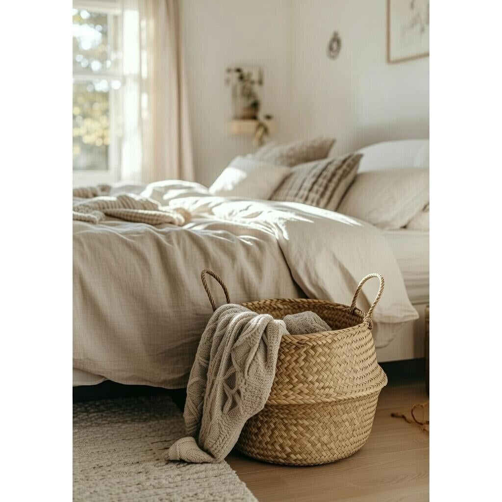 Seagrass Belly Basket, Woven Storage Organizer, Plant Pot Cover, Boho Laundry Hamper, Natural Decor