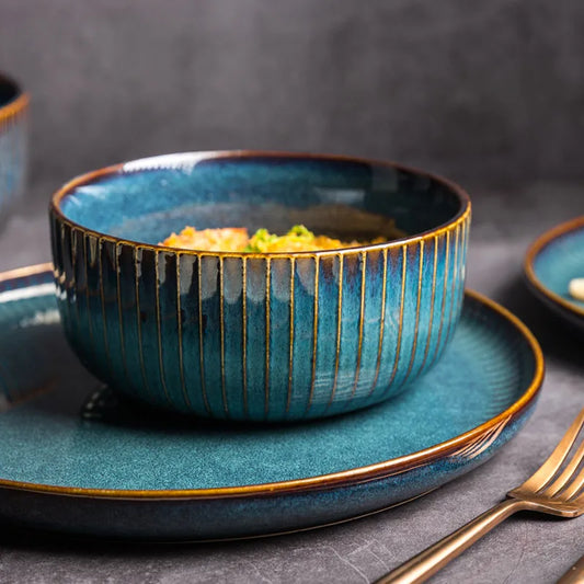Nordic Style Kiln Glazed Ceramic Rice Salad Bowl Soup Bowl round Dish Dinner Plate Tableware