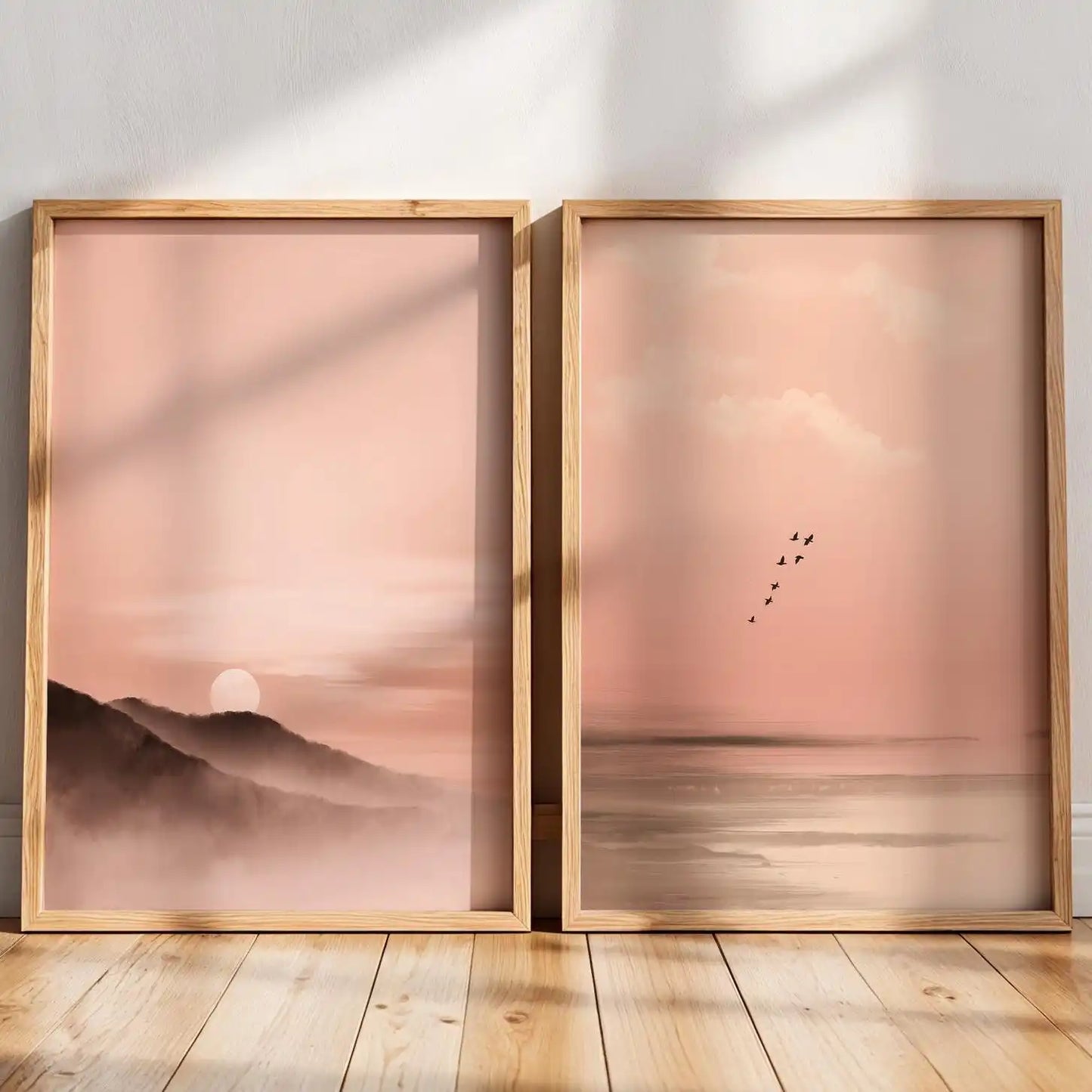 Japandi Wall Art Minimalist Pink Sunset Print, Scandinavian Zen Decor, Abstract Landscape Artwork, Earth Tones Boho Wall Decor