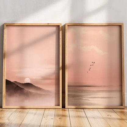 Japandi Wall Art Minimalist Pink Sunset Print, Scandinavian Zen Decor, Abstract Landscape Artwork, Earth Tones Boho Wall Decor