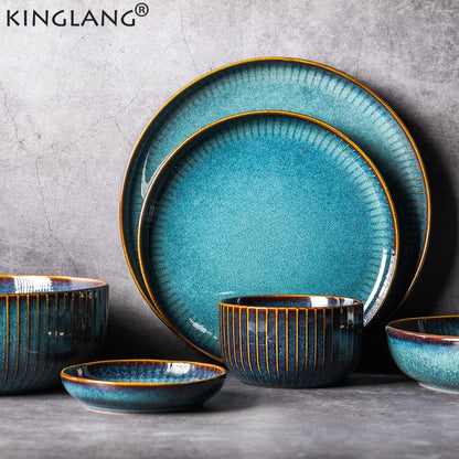 Nordic Style Kiln Glazed Ceramic Rice Salad Bowl Soup Bowl round Dish Dinner Plate Tableware