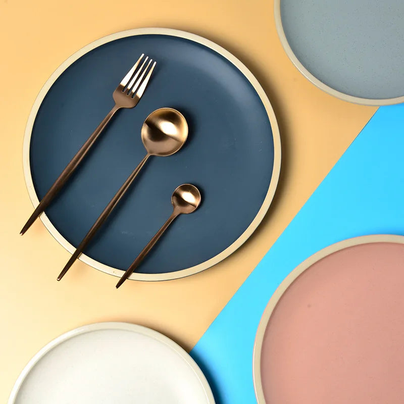 Japanese Solid Color Matte Ceramic Tableware Household Steak Plate Flat Plate Large White Plate