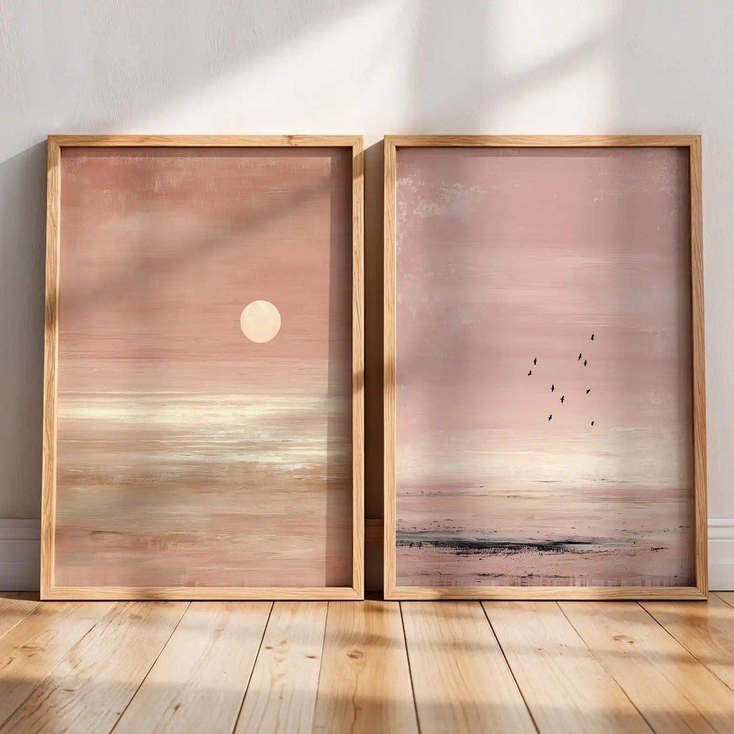 Japandi Wall Art Minimalist Pink Sunset Print, Scandinavian Zen Decor, Abstract Landscape Artwork, Earth Tones Boho Wall Decor