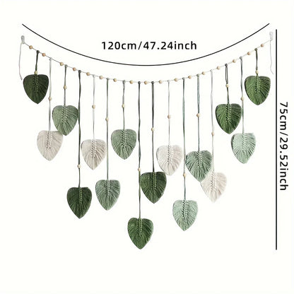 Modern Woven Wall Decor, Beautiful Room Decor, Green Leaves Hanging on the Walls, Bohemian Style, Feather, Ramadan Easter Gift