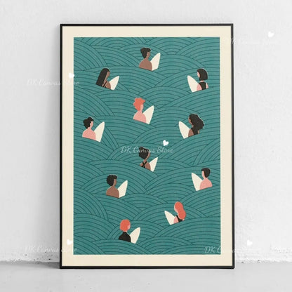 Japanese Mount Fuji Abstract Canvas Print Poster Japandi Retro Sun Mountain Waves Art Prints Living Room Wall Art Home Decor