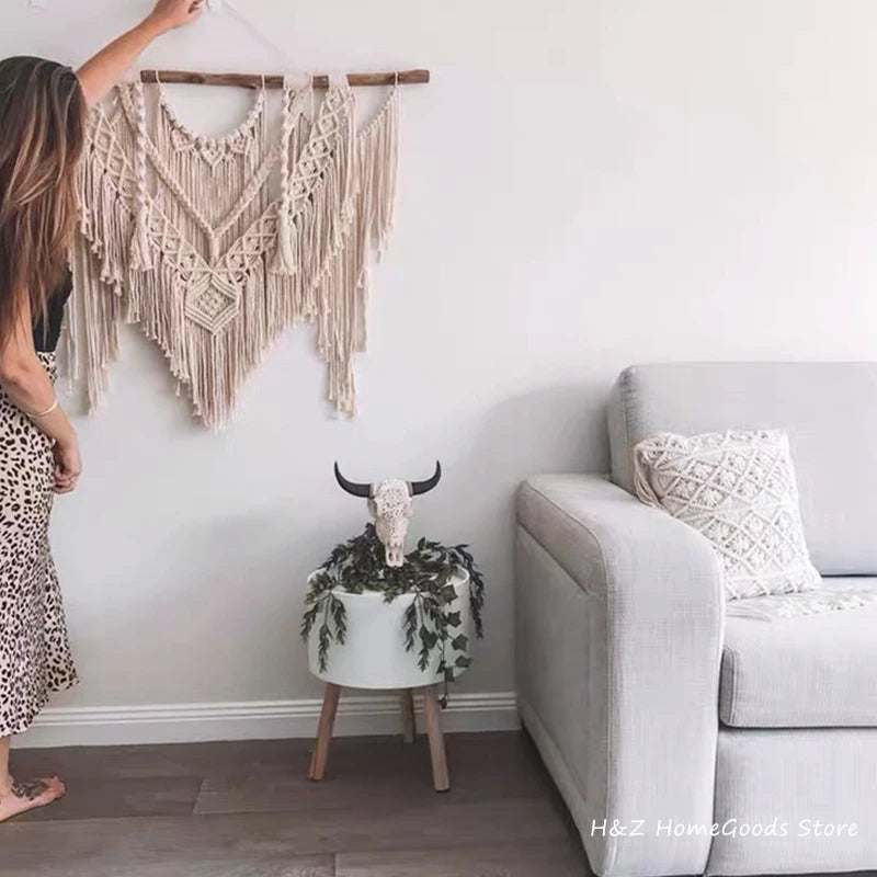 Large Macrame Tapestry Wall Hanging Geometric Art Wall Decor Bohemian Home Bedroom Background Chic Handicrafts Woven Tapestry