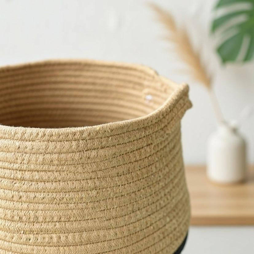 Woven Hemp Belly Basket | Boho Nordic Floor Storage, Farmhouse Plant Pot Holder, Housewarming Gift