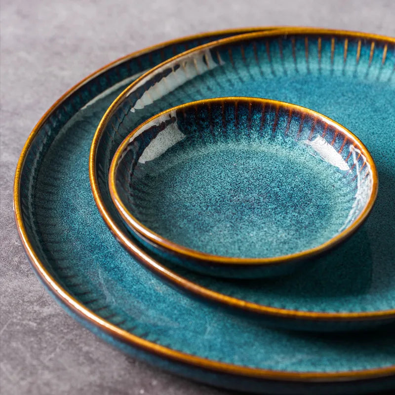 Nordic Style Kiln Glazed Ceramic Rice Salad Bowl Soup Bowl round Dish Dinner Plate Tableware
