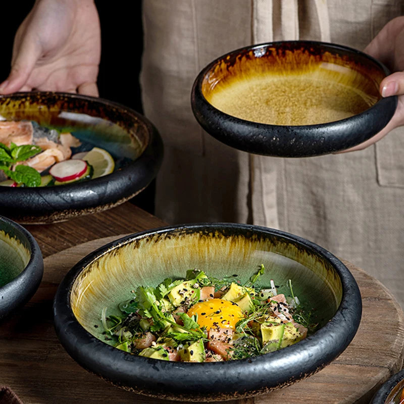 Creative Kiln Ice Split Glaze Ceramic Plate Japanese Sushi Sashimi Plate Dish Salad Plate