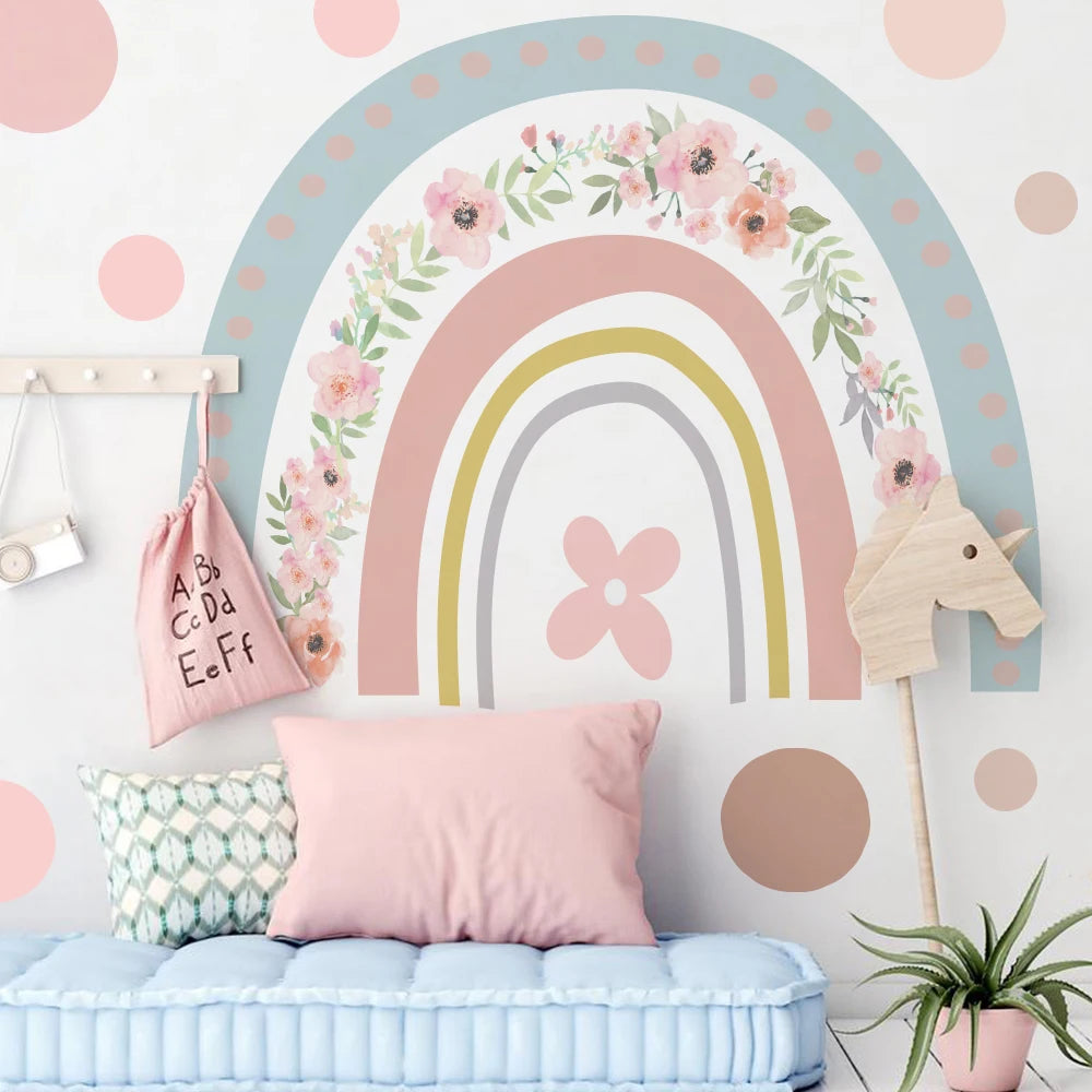 Big Rainbow Watercolour Home Decor Wall Sticker Self-Adhesive for Children'S Room Living Room Nursery Decals Nordic Kid Stickers