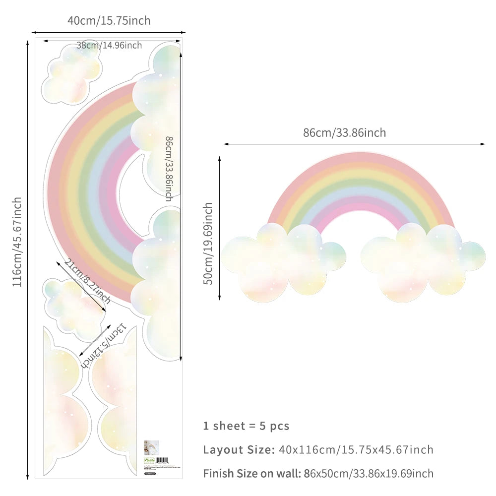 Big Rainbow Watercolour Home Decor Wall Sticker Self-Adhesive for Children'S Room Living Room Nursery Decals Nordic Kid Stickers