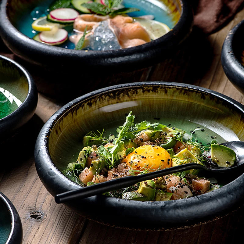 Creative Kiln Ice Split Glaze Ceramic Plate Japanese Sushi Sashimi Plate Dish Salad Plate