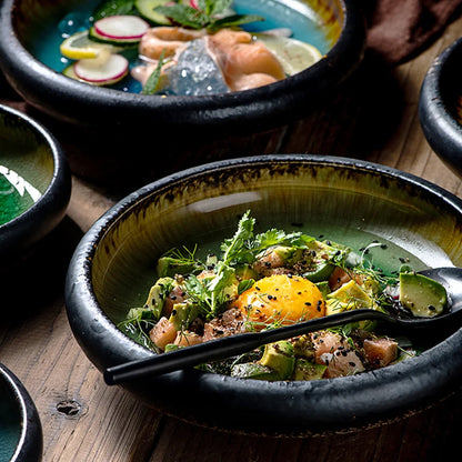 Creative Kiln Ice Split Glaze Ceramic Plate Japanese Sushi Sashimi Plate Dish Salad Plate