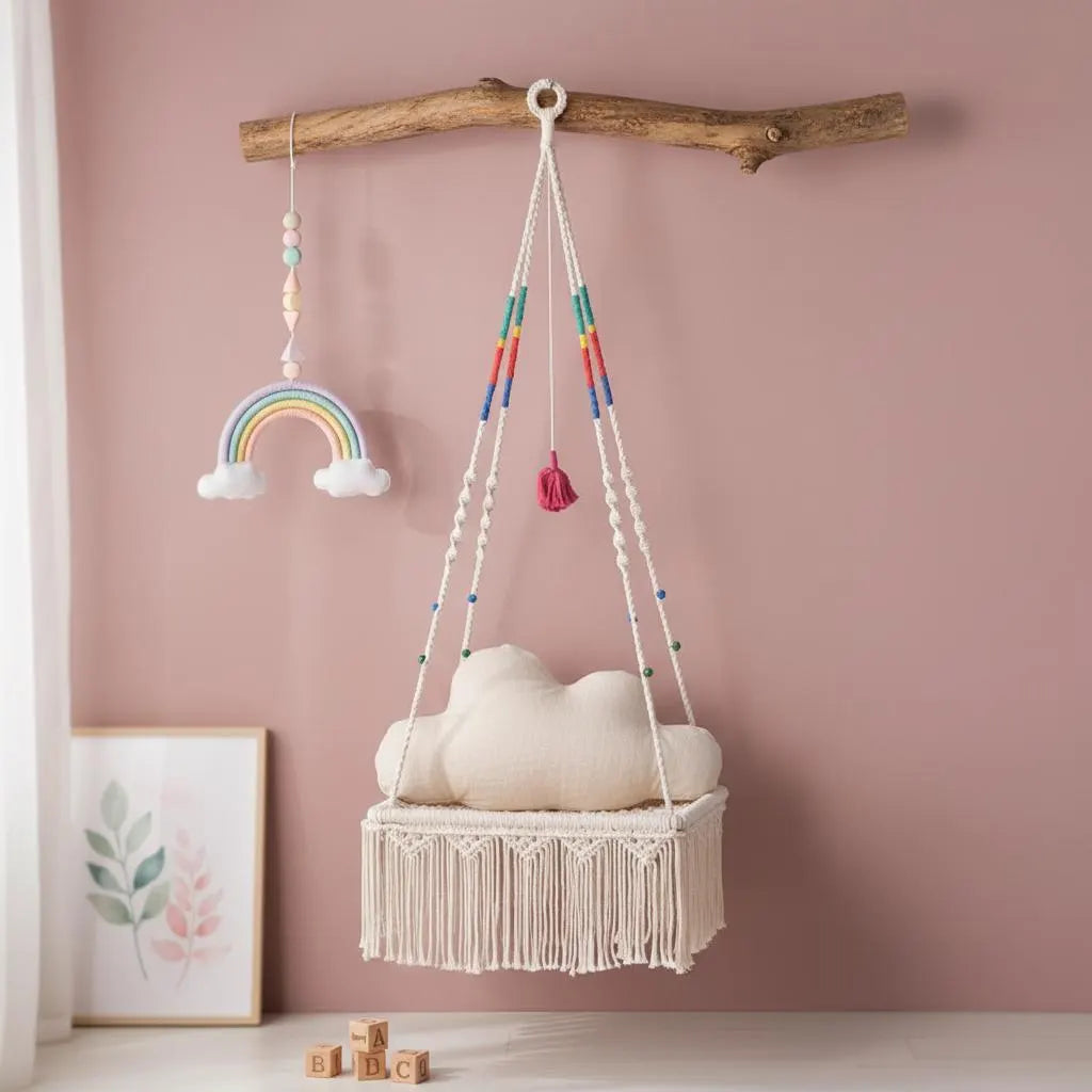 Macrame Hanging Cat Bed Boho Fringe Swing Hammock Woven Cotton Cat Mom Gift