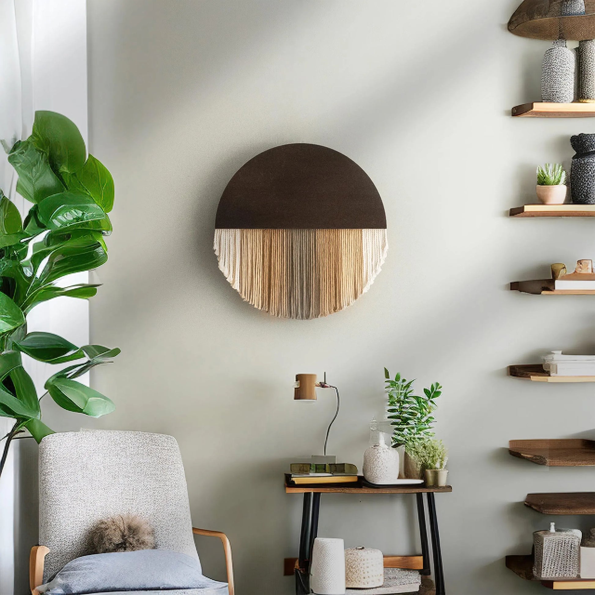 Macrame round Art, Japandi Wall Art, Scandinavian Decor, Circle Wall Decor, Minimalist Home, Mid Century Modern, Bedroom Wall Decor V07