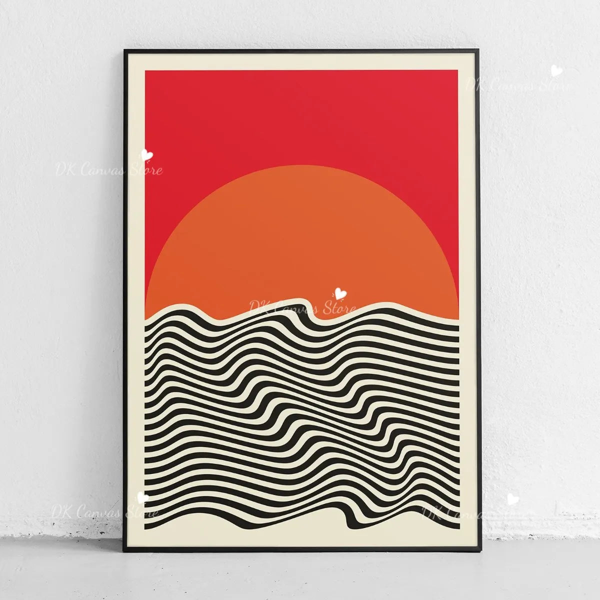 Japanese Mount Fuji Abstract Canvas Print Poster Japandi Retro Sun Mountain Waves Art Prints Living Room Wall Art Home Decor