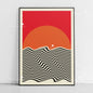 Japanese Mount Fuji Abstract Canvas Print Poster Japandi Retro Sun Mountain Waves Art Prints Living Room Wall Art Home Decor