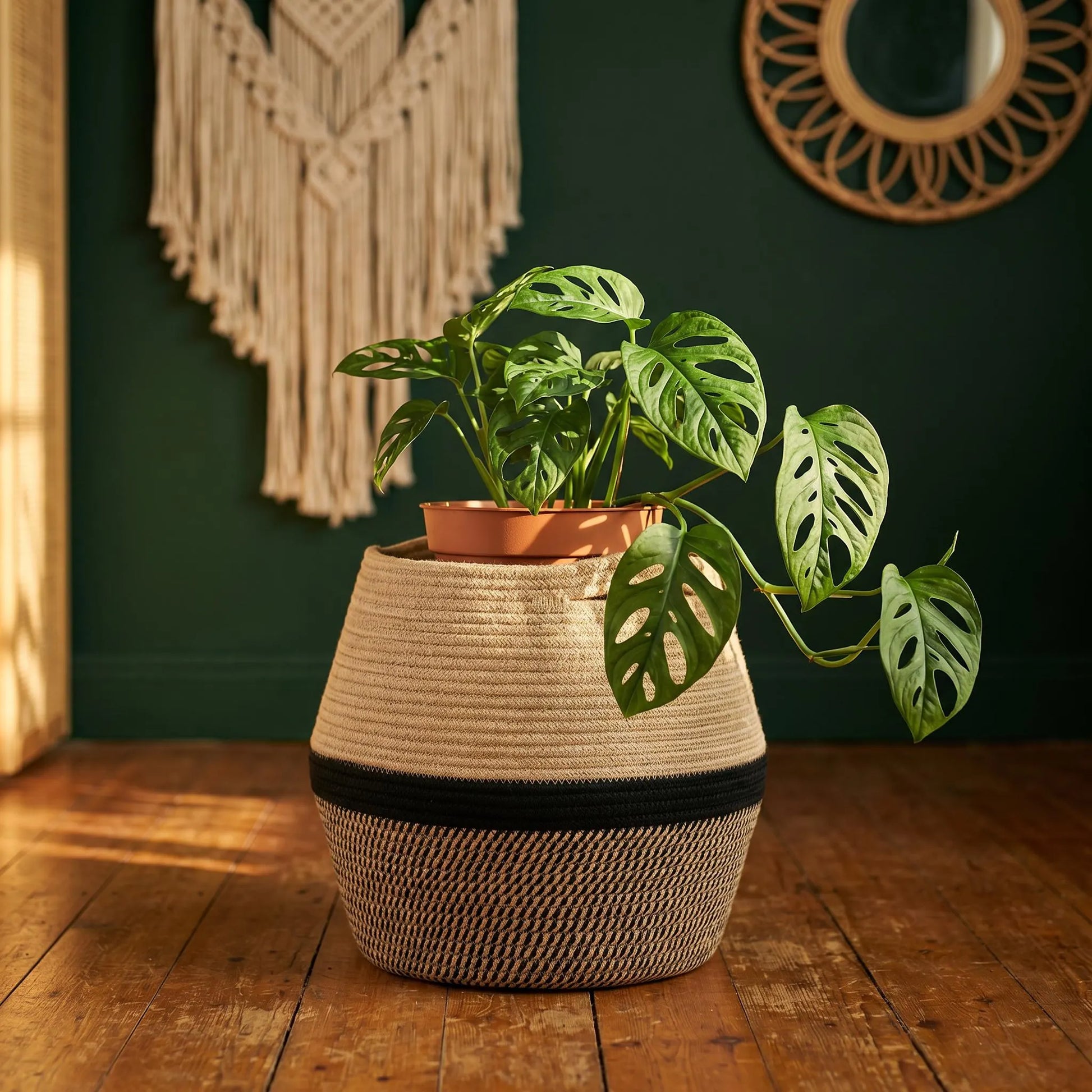 Woven Hemp Belly Basket | Boho Nordic Floor Storage, Farmhouse Plant Pot Holder, Housewarming Gift