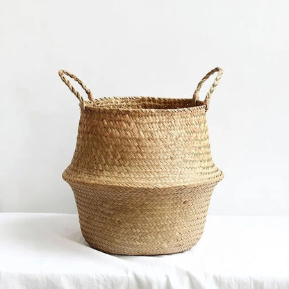 Seagrass Belly Basket, Woven Storage Organizer, Plant Pot Cover, Boho Laundry Hamper, Natural Decor