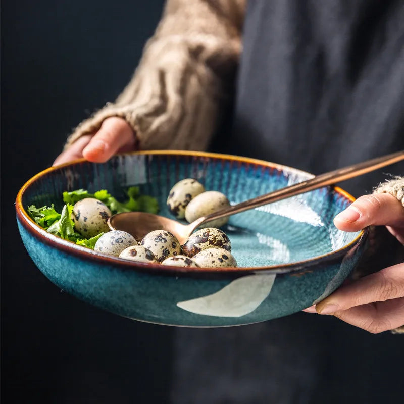 Nordic Style Kiln Glazed Ceramic Rice Salad Bowl Soup Bowl round Dish Dinner Plate Tableware