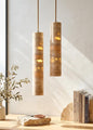 Travertine Pendant Light Cylinder – Wabi Sabi Japandi Stone Lamp, Natural Beige Hanging Light, Kitchen Island Bedside Minimalist Lighting