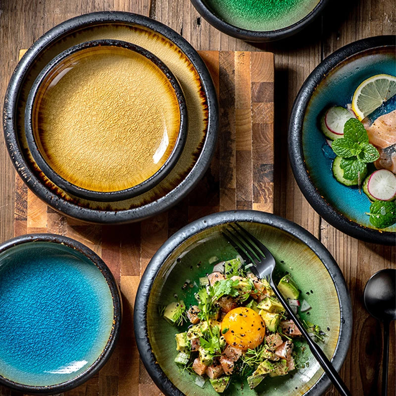 Creative Kiln Ice Split Glaze Ceramic Plate Japanese Sushi Sashimi Plate Dish Salad Plate