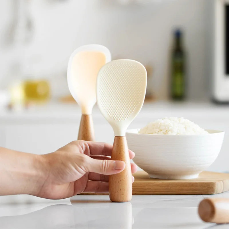 1Pcs Silicone Spoon Non-Stick Cooking Spoon Anti-Scalding Pot Rice High-Temperature-Resistant Spoon Durable Kitchen Gadgets