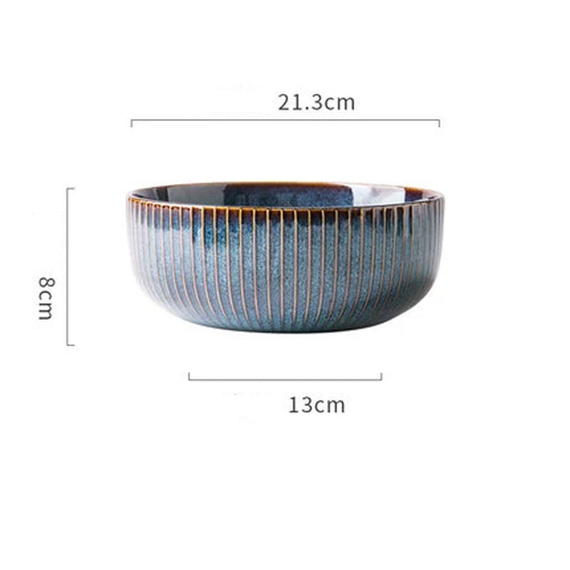 Nordic Style Kiln Glazed Ceramic Rice Salad Bowl Soup Bowl round Dish Dinner Plate Tableware