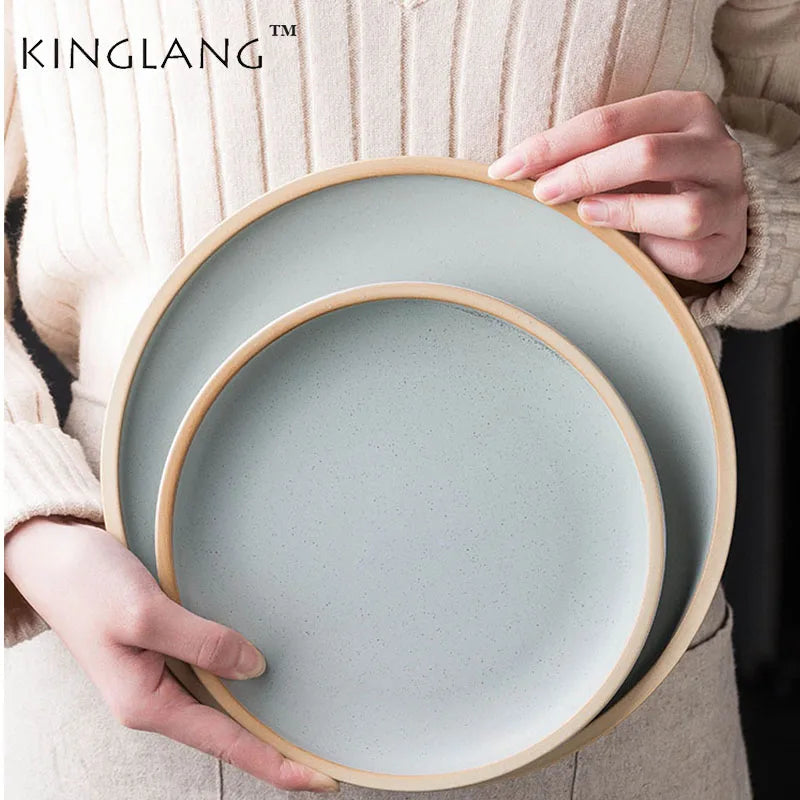 Japanese Solid Color Matte Ceramic Tableware Household Steak Plate Flat Plate Large White Plate