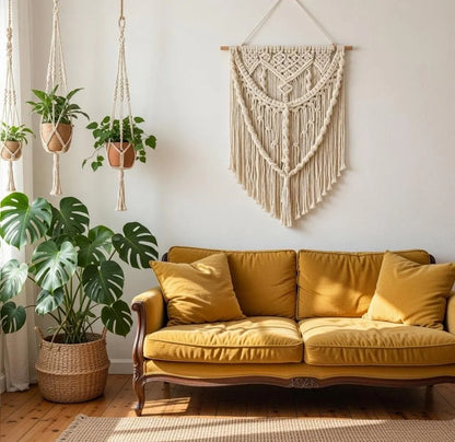 Macrame Wall Hanging, Boho Fringe Tapestry, Woven Cotton Home Decor, Bohemian Bedroom, Living Room