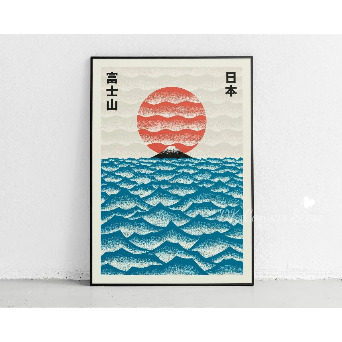 Japanese Mount Fuji Abstract Canvas Print Poster Japandi Retro Sun Mountain Waves Art Prints Living Room Wall Art Home Decor