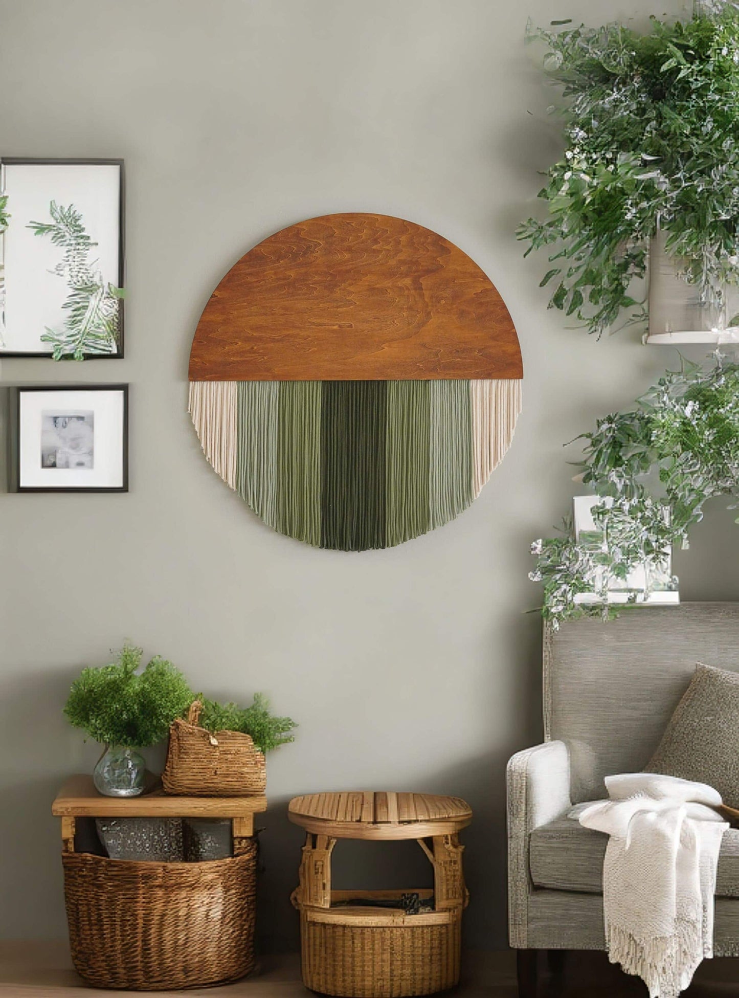 Macrame round Art, Japandi Wall Art, Scandinavian Decor, Circle Wall Decor, Minimalist Home, Mid Century Modern, Bedroom Wall Decor V07