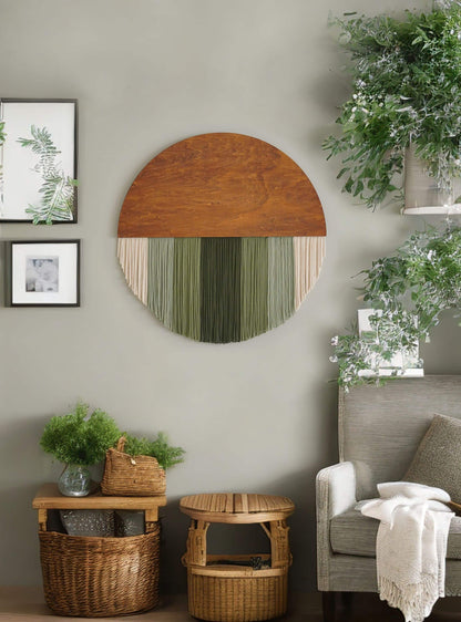 Macrame round Art, Japandi Wall Art, Scandinavian Decor, Circle Wall Decor, Minimalist Home, Mid Century Modern, Bedroom Wall Decor V07
