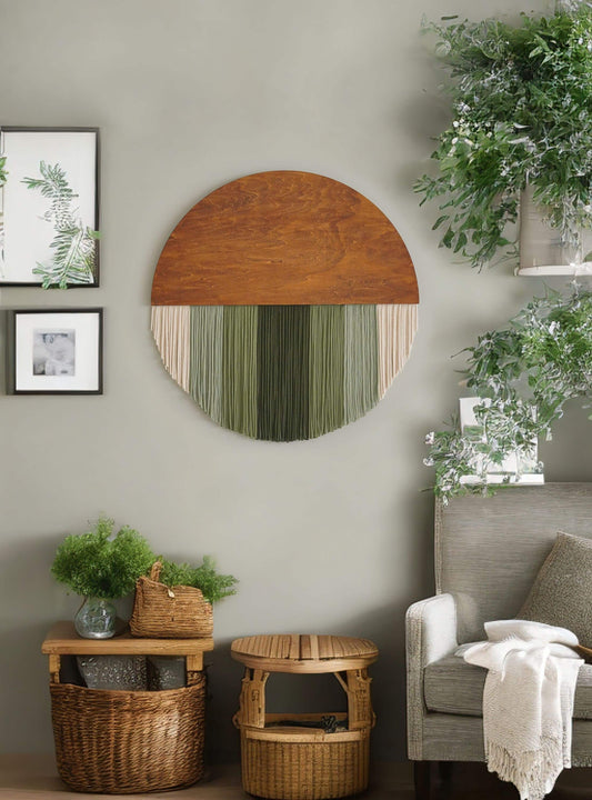 Macrame round Art, Japandi Wall Art, Scandinavian Decor, Circle Wall Decor, Minimalist Home, Mid Century Modern, Bedroom Wall Decor V07