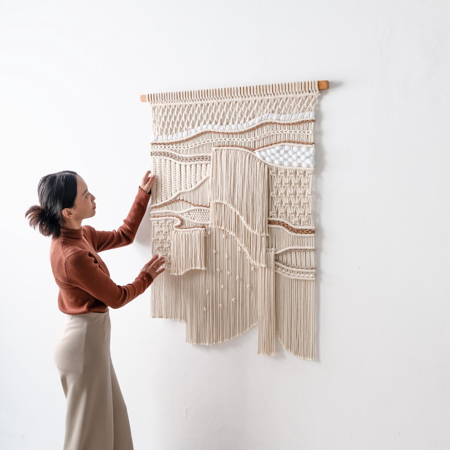 Extra Large Macrame Wall Hanging, Abstract Textile Art for Interior, Japandi Fiber Wall Art Decor, Extra Large Macrame Headboard above Bed