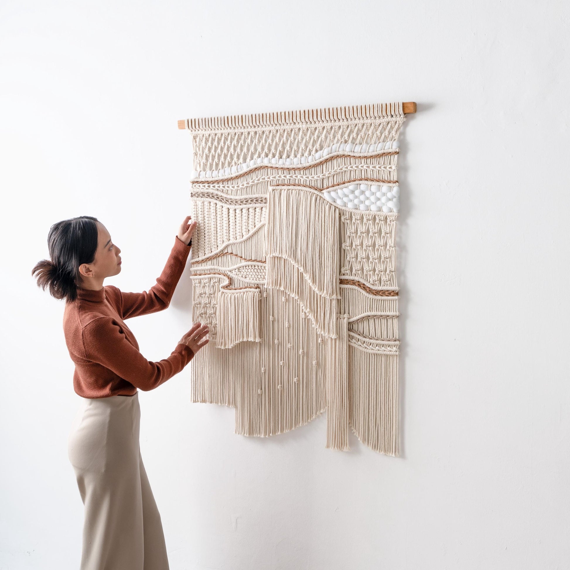 Extra Large Macrame Wall Hanging, Abstract Textile Art for Interior, Japandi Fiber Wall Art Decor, Extra Large Macrame Headboard above Bed