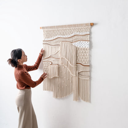 Extra Large Macrame Wall Hanging, Abstract Textile Art for Interior, Japandi Fiber Wall Art Decor, Extra Large Macrame Headboard above Bed