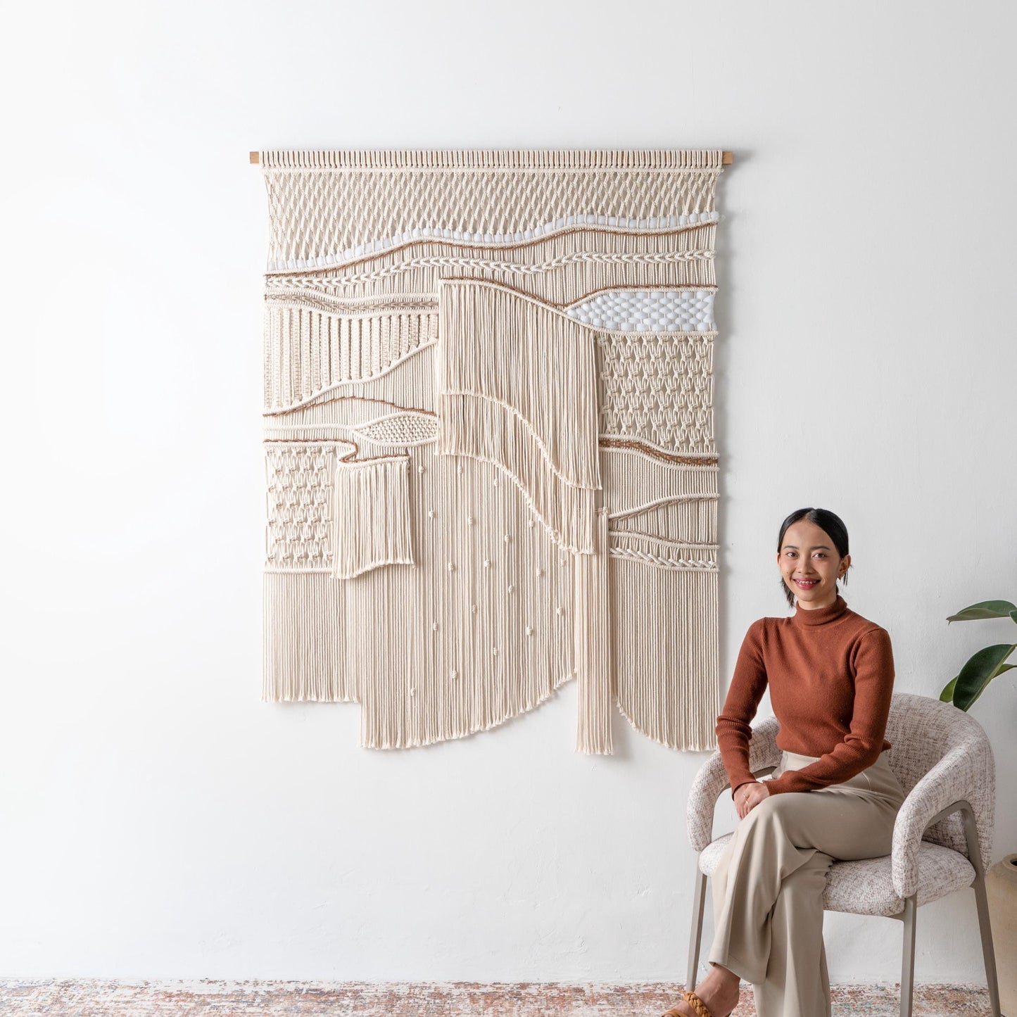 Extra Large Macrame Wall Hanging, Abstract Textile Art for Interior, Japandi Fiber Wall Art Decor, Extra Large Macrame Headboard above Bed
